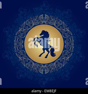 Horse silhouette on vintage floral background Stock Vector
