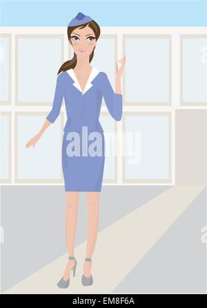 Woman stewardess  standing in airport Stock Vector