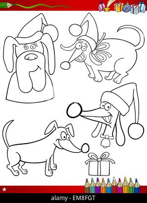 cartoon dog with Christmas gift coloring page Stock Vector Image & Art ...