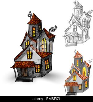 Halloween monsters isolated spooky haunted houses set. Stock Vector