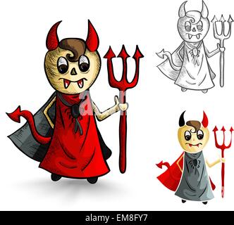 Halloween monsters isolated sketch style devils set. Stock Vector