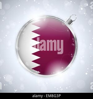 Merry Christmas Silver Ball with Flag Qatar Stock Vector