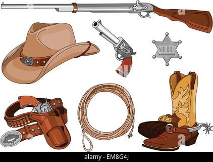 Cowboy objects set Stock Vector