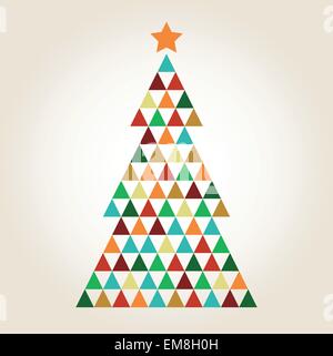 Merry Christmas colorful mosaic tree isolated on beige background Stock Vector