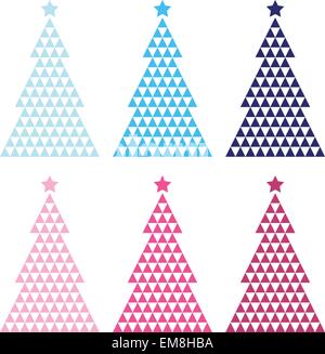 Colorful Mosaic Xmas tree set isolated on white Stock Vector