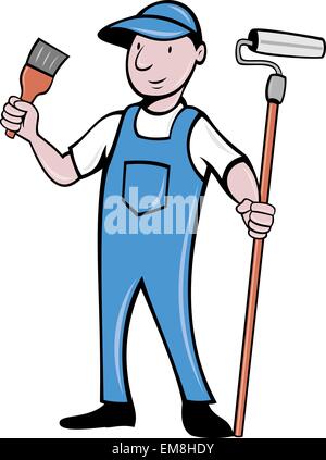 House painter with paint roller and paintbrush Stock Vector