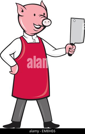 pig butcher holding meat cleaver knife Stock Vector