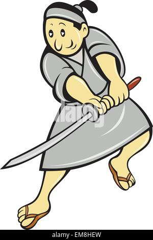 Japanese Samurai Warrior With Sword Stock Vector