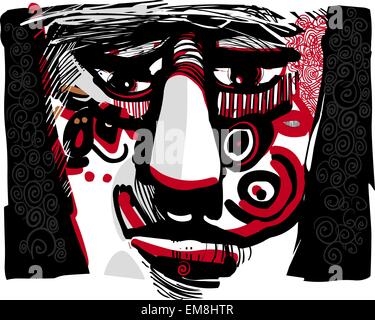 tribal face artistic drawing illustration Stock Vector