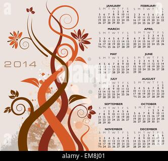 2014 Creative Floral Calenda Stock Vector