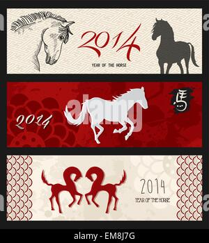 Chinese new year of the Horse web banners. EPS10 file. Stock Vector