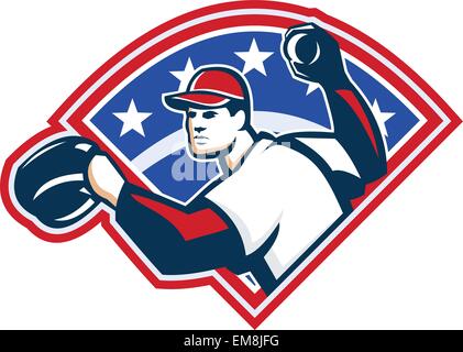 Baseball Player Throwing Ball Retro Stock Vector