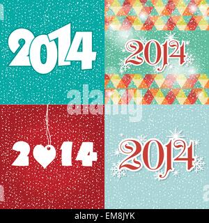 Set Happy New Year 2014 greeting card in blue and white colors Stock Vector
