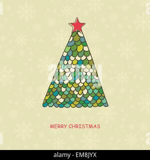 Christmas card with watercolor painted fir tree with multicolored balls Stock Vector