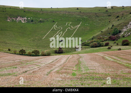 The Long Man of Wilmington is a hill figure located in Wilmington, East Sussex, England Stock Photo