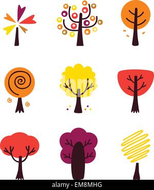 Colorful Autumn Vector Trees set isolated on white Stock Vector