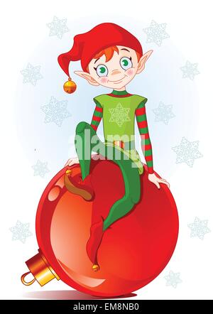 Christmas Elf sitting on ball Stock Vector