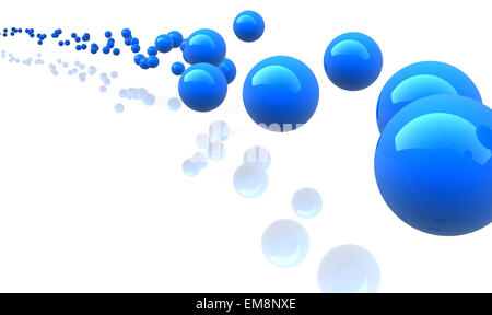 blue metallic spheres flying on white background. Stock Photo