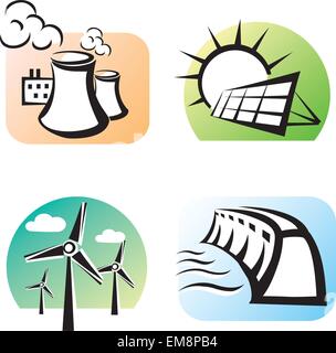 power plants set, vector icons Stock Vector