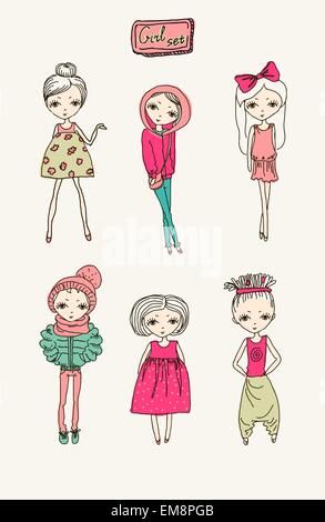 Set girls in winter clothes Royalty Free Vector Image