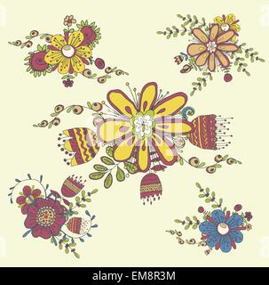 Vintage frames and hand-drawn floral decorative elements Stock Vector