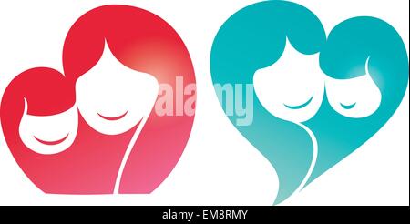 happy family vector silhouette, mother and daugter smiling Stock Vector