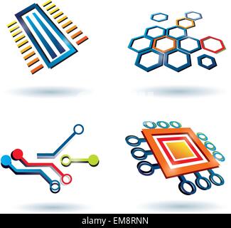 micro scheme, cpu and other elements icons set Stock Vector
