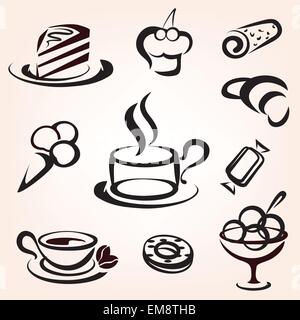 caffe, bakery and other sweet pastry icons set Stock Vector