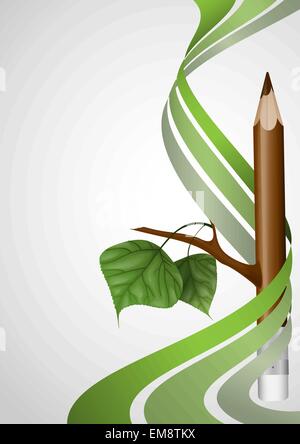 Wooden Pencil With Leaf. Stock Vector