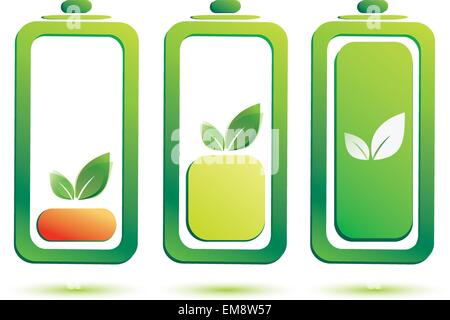 eco battery charge level, vector icons set Stock Vector