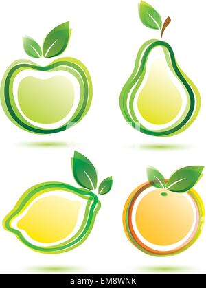 green fruits vector icons set, bio food concept Stock Vector