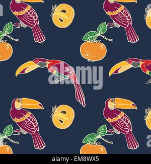 Two toucan and persimmon ornament Stock Vector