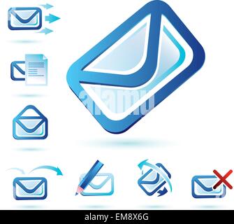 email icons set, isolated glossy vector symbols Stock Vector