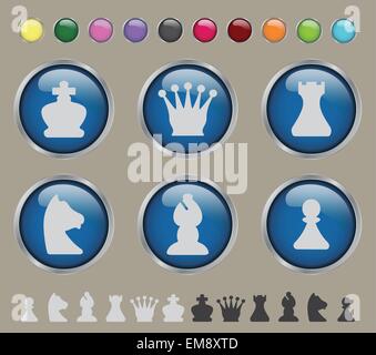 Set of stylized glossy chess on a brown background Stock Vector