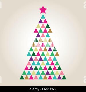 Merry Christmas colorful mosaic tree isolated on beige background Stock Vector