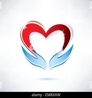 hands holding a heart, vector icon, love sharing concept Stock Vector