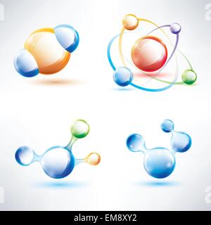 molecule structure, abstract glossy icons set, science and energy concept Stock Vector