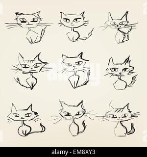 hand drawn grumpy cats vector icons collection Stock Vector