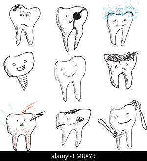 hand drawn funny teeth, vector icons collection Stock Vector