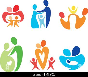 happy family icons set Stock Vector