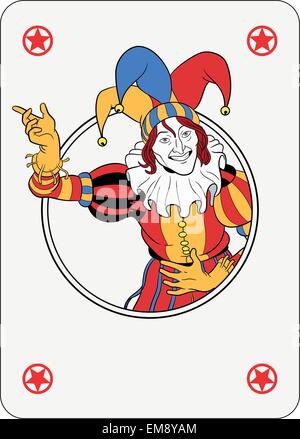 Joker coming out of circle playing card Stock Vector