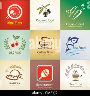 different food and drinks icons set, background templates Stock Vector