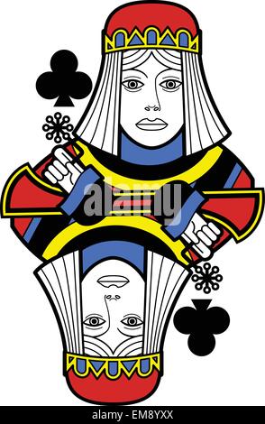 Queen of Clubs without the card frame realized in a essential style. Stock Vector