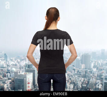 woman in blank black t-shirt Stock Photo