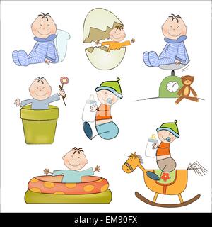 new baby boy items set isolated on white background Stock Vector