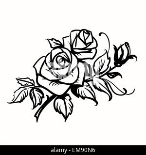 Roses. Black outline drawing on white background Stock Vector