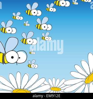 Bee And Daisy. Spring Background. Stock Vector
