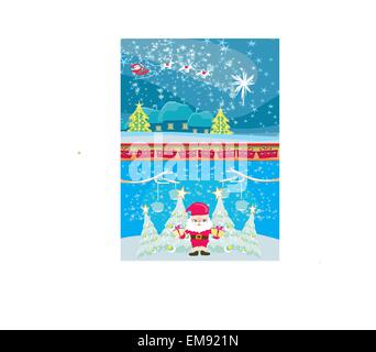 Set of Christmas and New Year's banners, funny santa claus Stock Vector