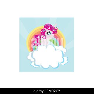 Card with a cute unicorn rainbow in the clouds. Stock Vector