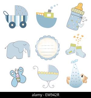 baby boy items set in vector format isolated on white background Stock Vector